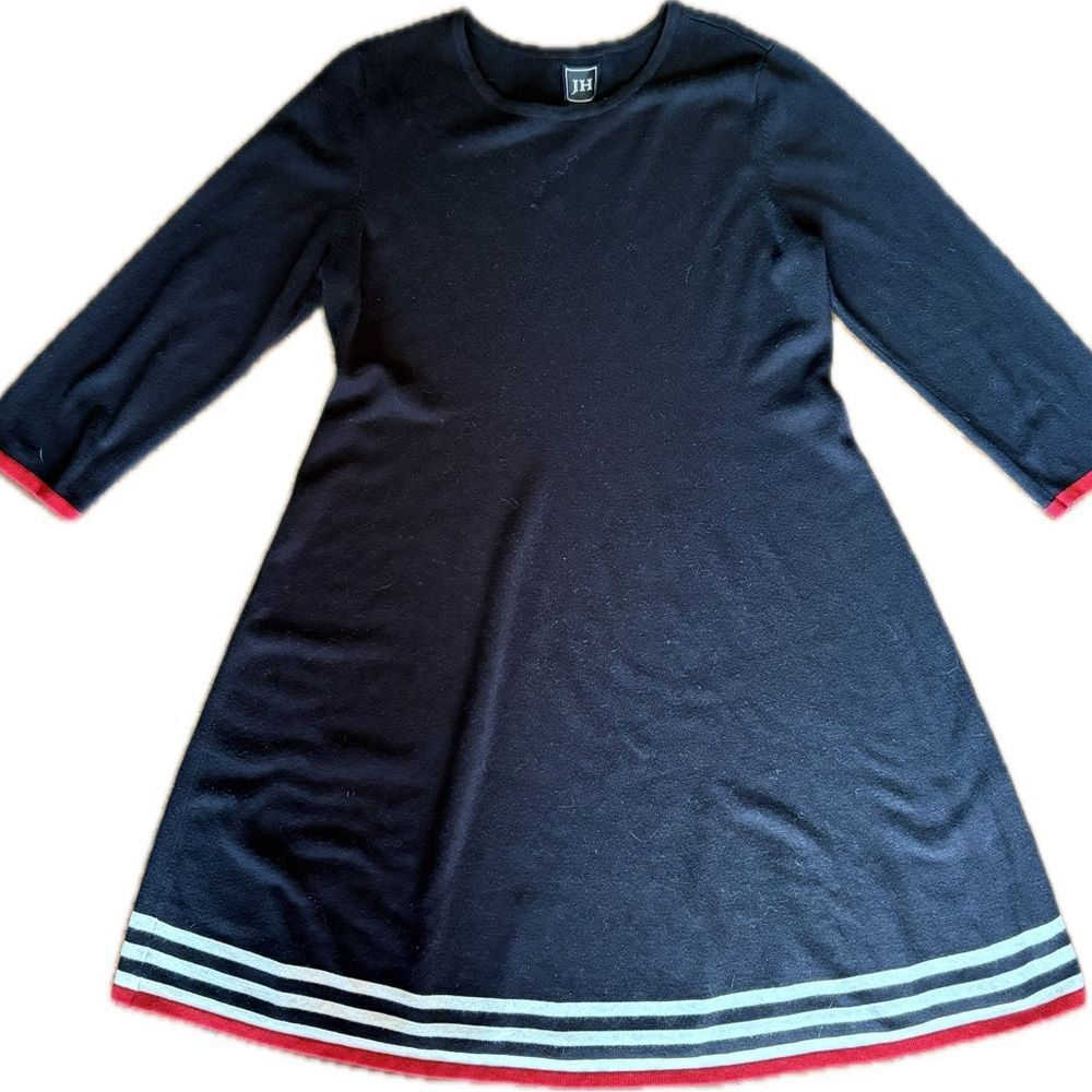 JH Collectibles Black Sweater Dress with Red and White Stripe Detail Size XL